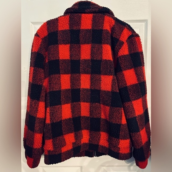 ELODIE Nordstrom Bomber Fleece Plaid Jacket- Red/Black Size Small - Picture 4 of 7